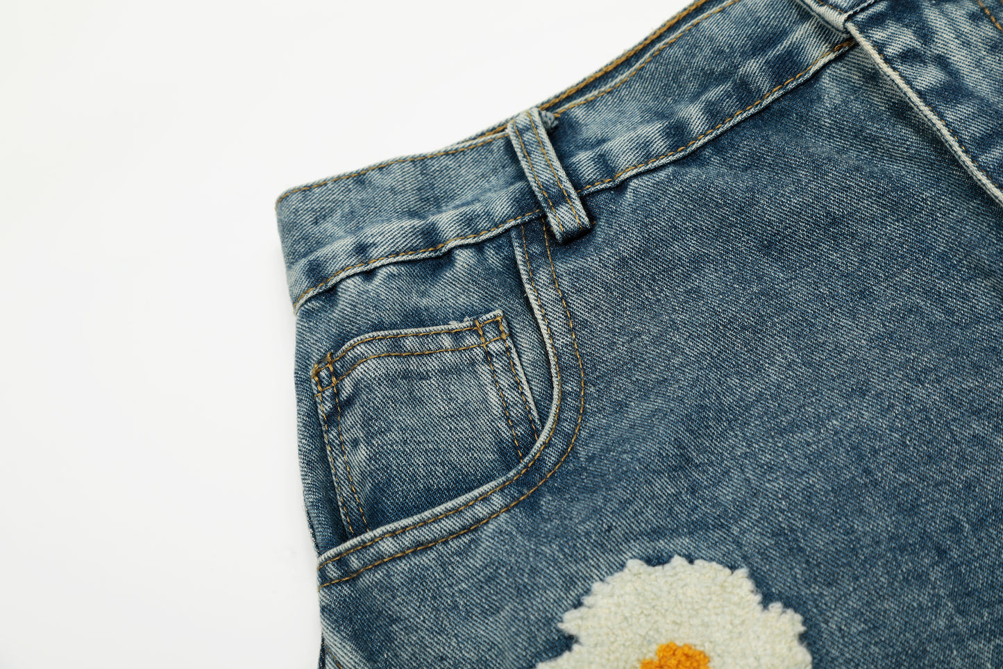 Women's Multicolor Daisy Floral Embroidery Balloon Wide Leg Denim Jeans High Waist Y2K Streetwear Baggy Jean Pants