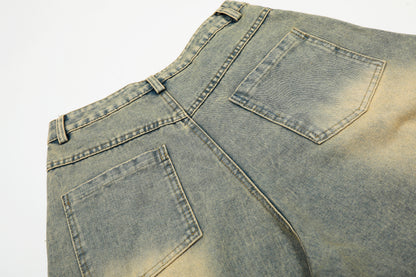 Women's Multicolor Plaid Patchwork Wide Leg Denim Shorts High Waist Y2K Vintage Wash Baggy Jean Shorts