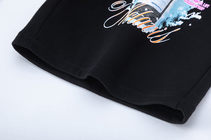 Graphic Shorts Black Blue Letter Print Drawstring Elastic Waist Streetwear Casual Summer Beach Shorts | Syrup Short