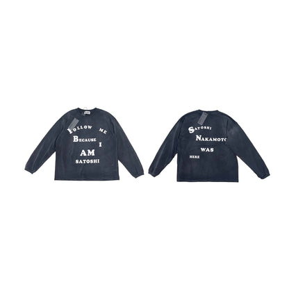 Satoshi Nakamoto Follow Me Long Sleeve T-Shirt - Washed Black