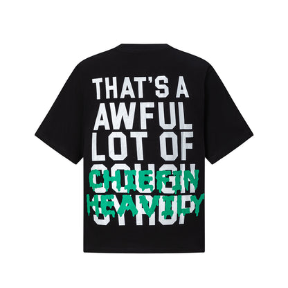Unisex Graphic T-Shirt with Green Lettering, Cartoon Artwork and Crew Neck