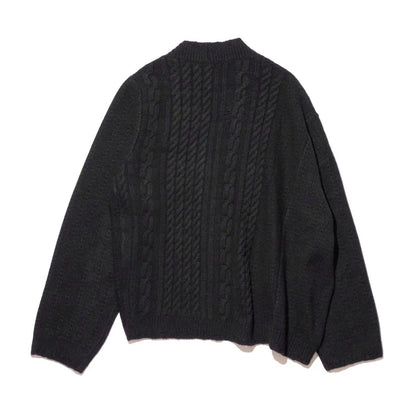 Asymmetrical Cable Knit Cardigan - Black