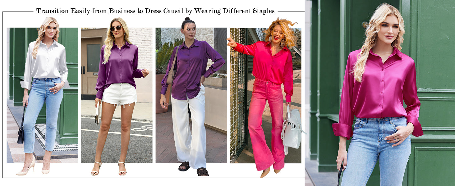 Satin Blouses for Women Silk Button Down Shirts Long Sleeve Business Casual Tops - Seldom Seen Styles