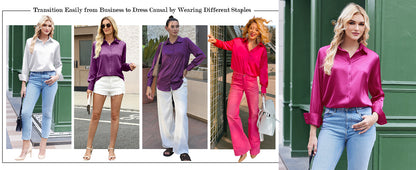 Satin Blouses for Women Silk Button Down Shirts Long Sleeve Business Casual Tops