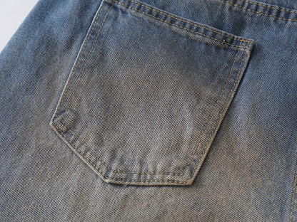 Distressed Patch Embroidered Wide Leg Jeans High Waist Light Wash Mud Dye Cross Stitch Streetwear Denim Trousers | Patch Cross