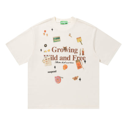 Suspend Growing Wild and Free Waffle Texture Scatter Object Graphic Oversized Tee Streetwear Short Sleeve T-Shirt
