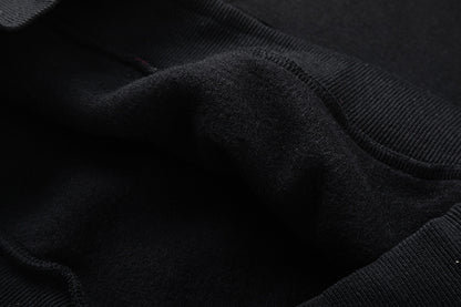 Solid Black Fleece Two-Piece Set Casual Loose Pullover Top Wide Leg Pants Matching Outfit Cozy Streetwear Co-ord Set | Noir Fleece