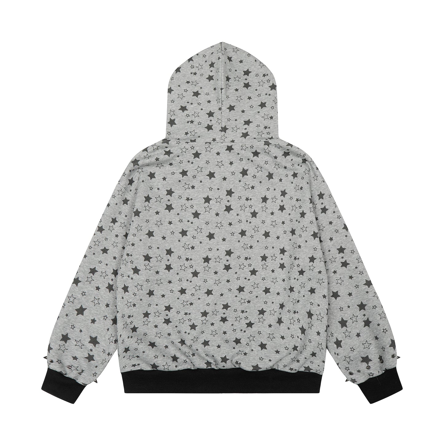 All Over Star Print Gothic Zip Hoodie - Gray Back Detail