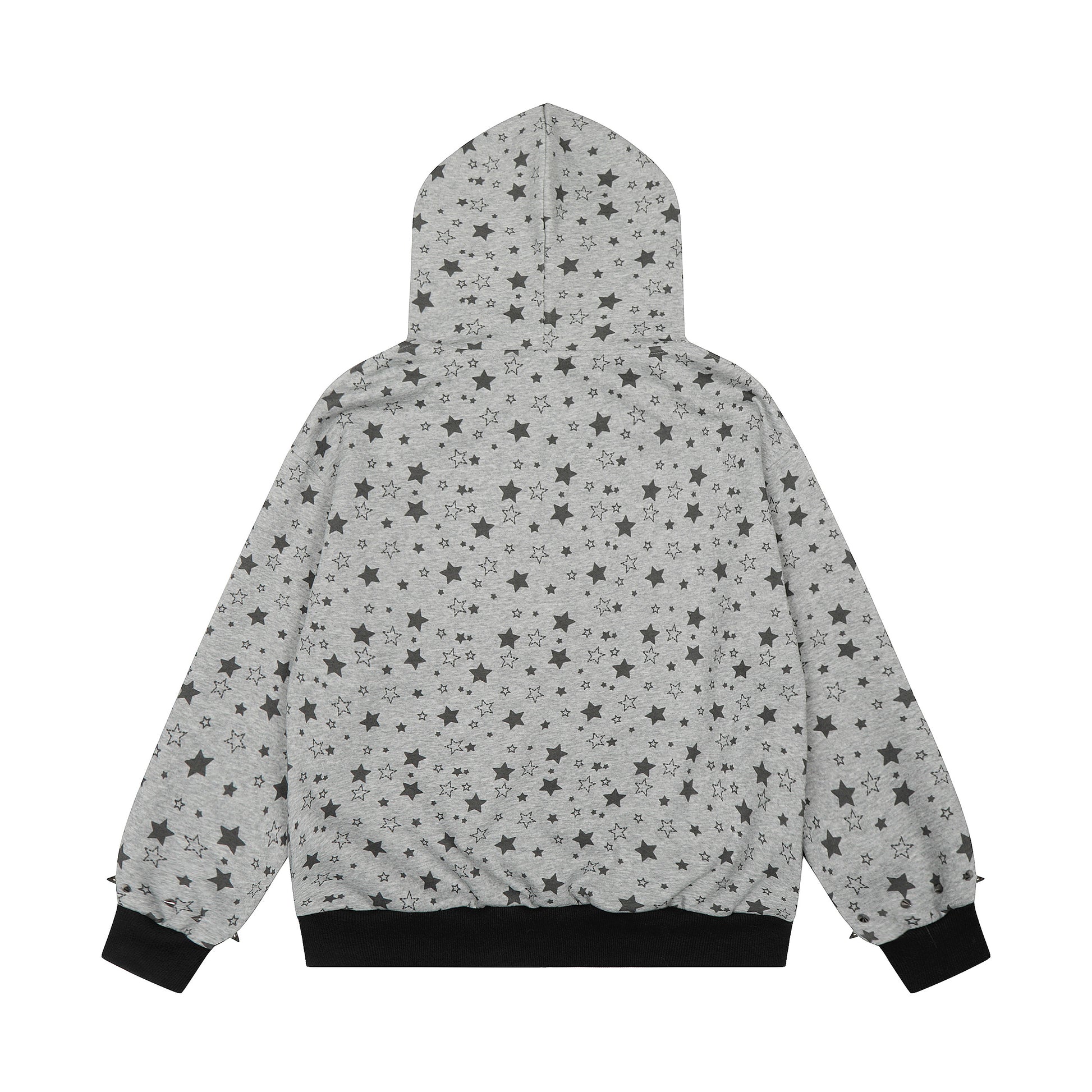 All Over Star Print Gothic Zip Hoodie - Gray Back Detail