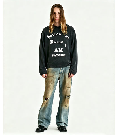Satoshi Nakamoto Follow Me Long Sleeve T-Shirt - Washed Black