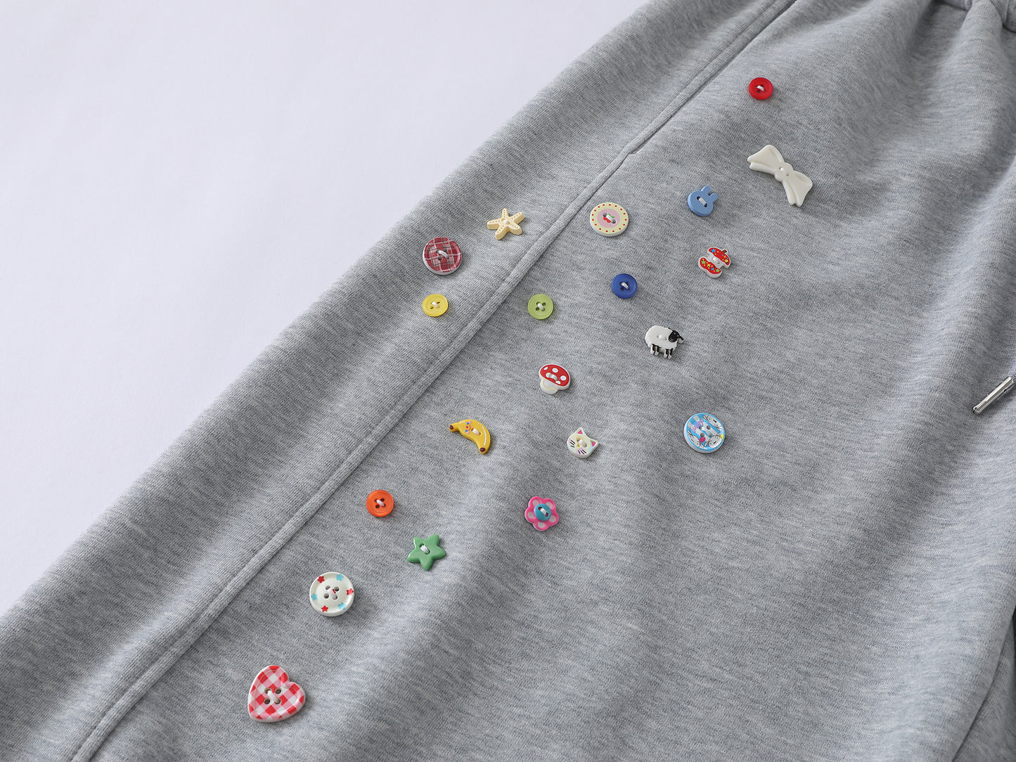Colorful Button Badge Wide Leg Sweatpants Kawaii Charm Elastic Waist Baggy Fleece Pants Casual Streetwear Balloon Trousers | Button Drop