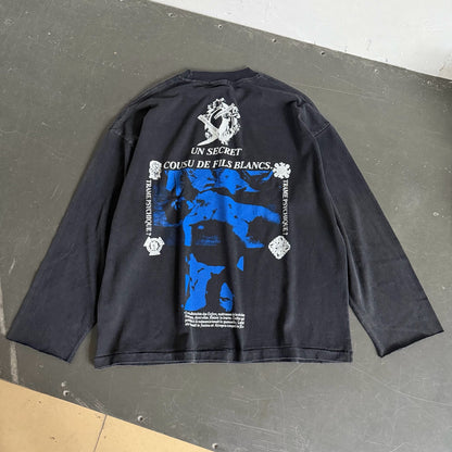 Enfants Riches Deprimes ERD Un Secret Fils Blancs Long Sleeve Tee Washed Klein Blue Figure Print Distressed Vintage Streetwear Top | Fils Blancs