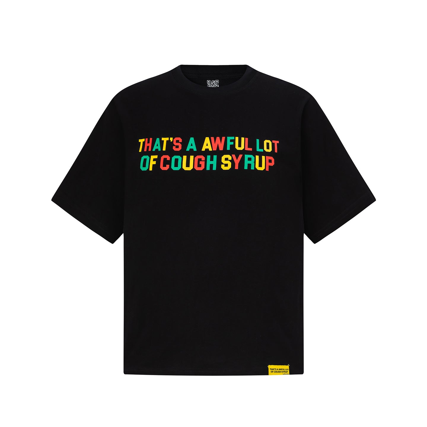 Black oversized unisex graphic T-shirt with colorful Cough Syrup text print - view 14