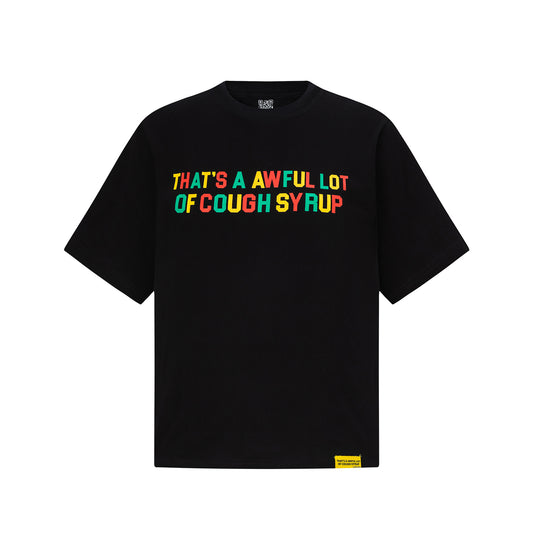 Black oversized unisex graphic T-shirt with colorful Cough Syrup text print - view 14