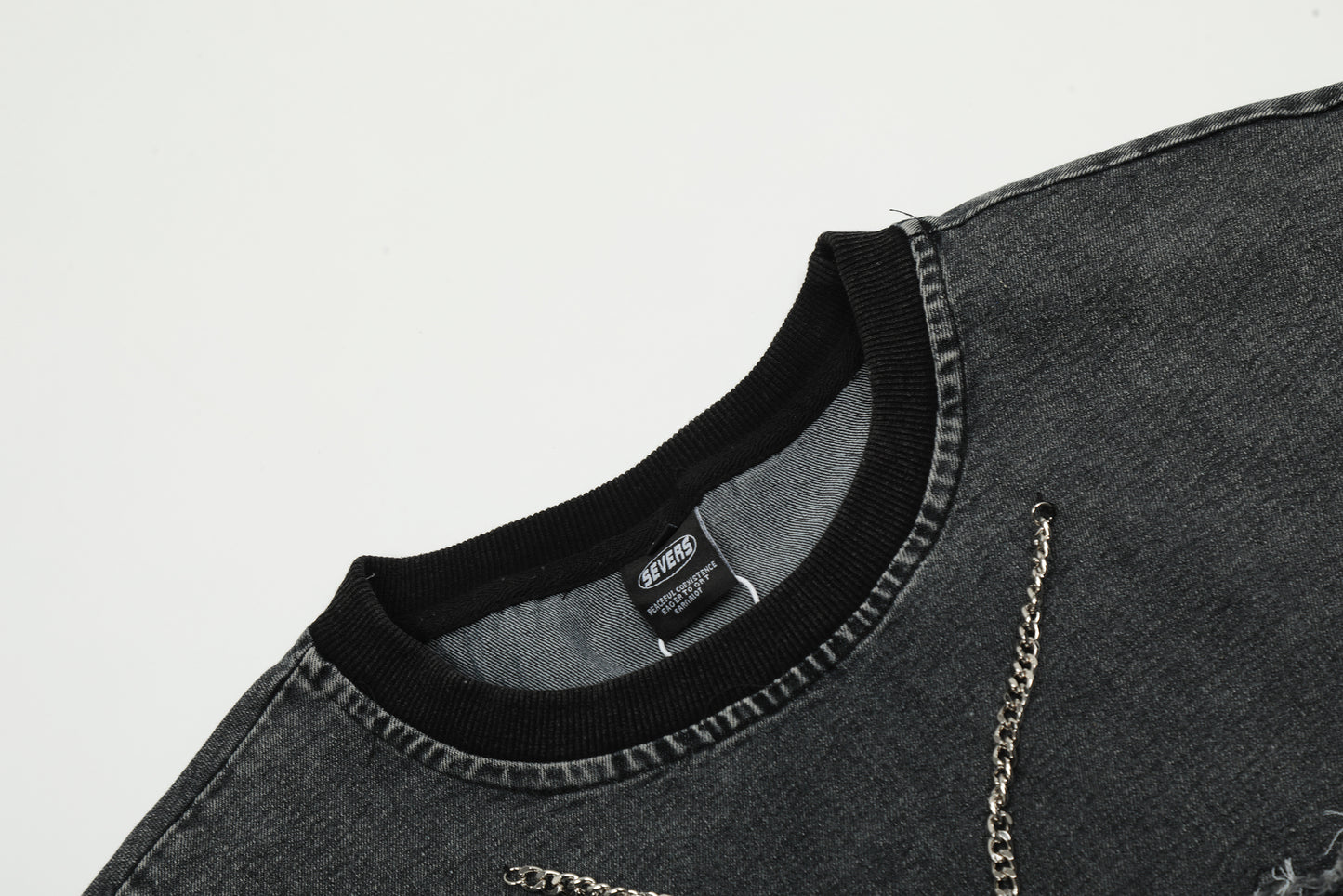 Oversized Washed Graphic Chain Embroidery Crewneck Short Sleeve Tee Streetwear Hip Hop Casual Summer T-Shirt