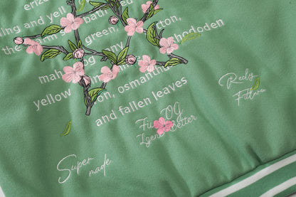 Oversized Floral Embroidery Baseball Jacket Snap Button Color Block Streetwear Casual Fall Outerwear