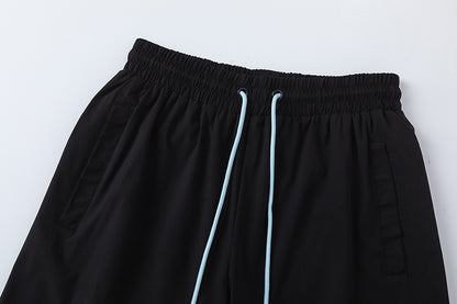 Unisex Graphic Drawstring Shorts, Elastic Waist Pockets, Casual Streetwear