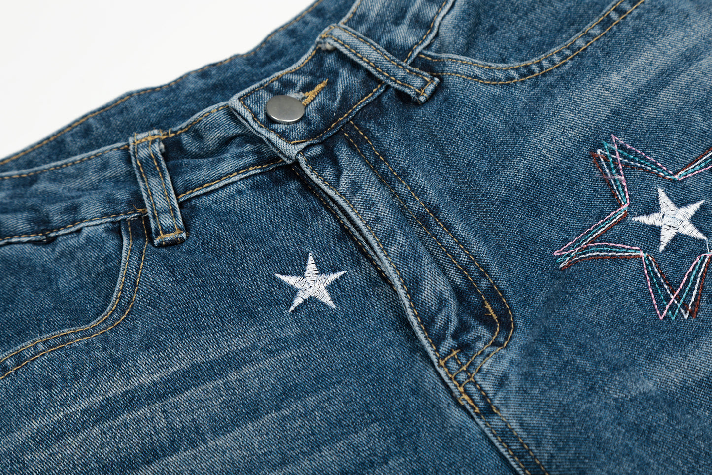 Star Embroidery Wide Leg Barrel Jeans High Waist Washed Y2K Streetwear Denim Pants