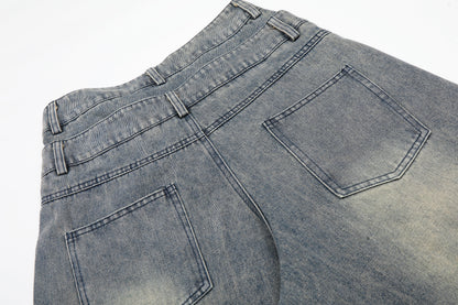 E Letter Cross Rhinestone Denim Shorts Wide Leg High Waist Washed Streetwear Summer Casual Shorts