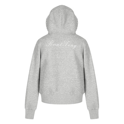 Women's RvntTeng Pearl Studded Hood Pocket Full Zip Hoodie Sweatshirt Long Sleeve Casual Streetwear Jacket