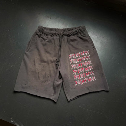 Saint Michael Graffiti Washed Shorts Oversized Cotton Terry Drawstring Distressed Streetwear Casual | Saint Dirty