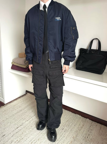 Martine Rose Navy Bomber Jacket Oversized Nylon Padded Zip Up Streetwear Coat Unisex Retro Americana | Rose Pilot