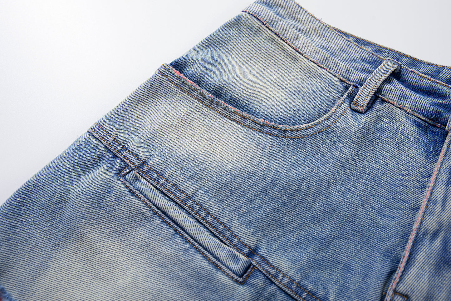 Light Blue Distressed Wide-Leg Cropped Denim Shorts