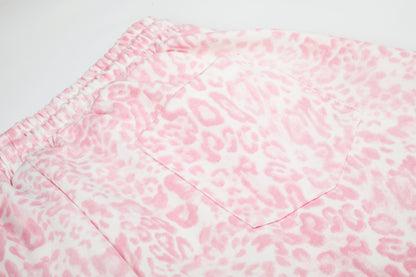 Women's Pink Leopard Print Letter Embroidery Drawstring Wide Leg Pants High Waist Elastic Waist Casual Streetwear Trousers