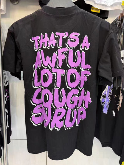 Slogan Bubble Letter Graphic Tee Purple Print Oversized Black Cotton Streetwear Casual Summer T-Shirt | Purple Lean