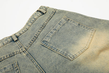 Women's Multicolor Plaid Patchwork Wide Leg Denim Shorts High Waist Y2K Vintage Wash Baggy Jean Shorts