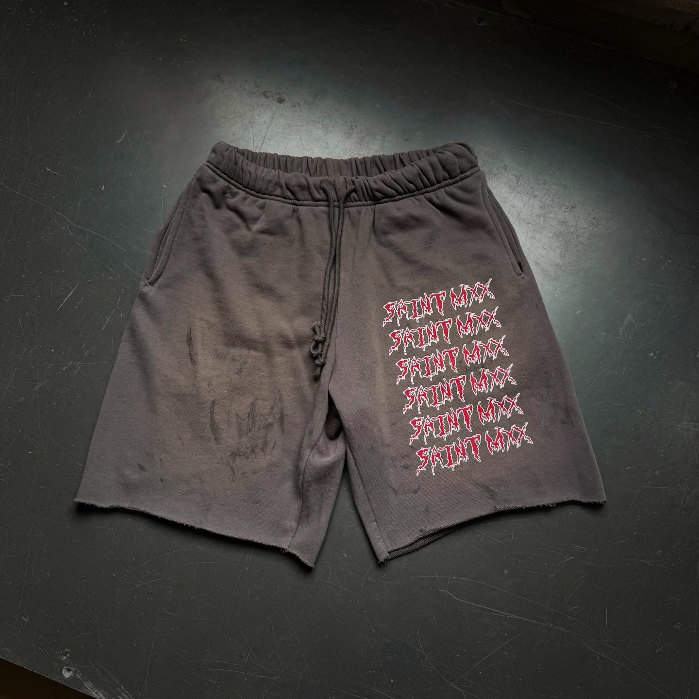 Saint Michael Graffiti Washed Shorts Oversized Cotton Terry Drawstring Distressed Streetwear Casual | Saint Dirty