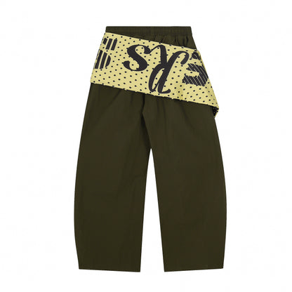 Polka Dot Letter Print Scarf Waistband Wide Leg Parachute Pants High Waist Streetwear Casual Pants