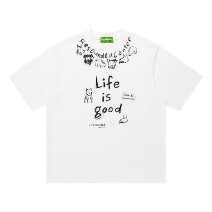 DuoMatch Resounded Center Life Is Good Doodle Animal Graphic Oversized Tee Save Rainforest Streetwear Short Sleeve T-Shirt
