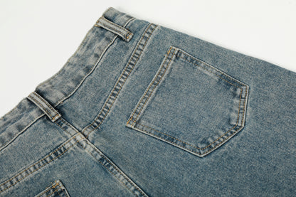 California Script Print Rhinestone Wide Leg Barrel Jeans Vintage Washed High Waist Y2K Streetwear