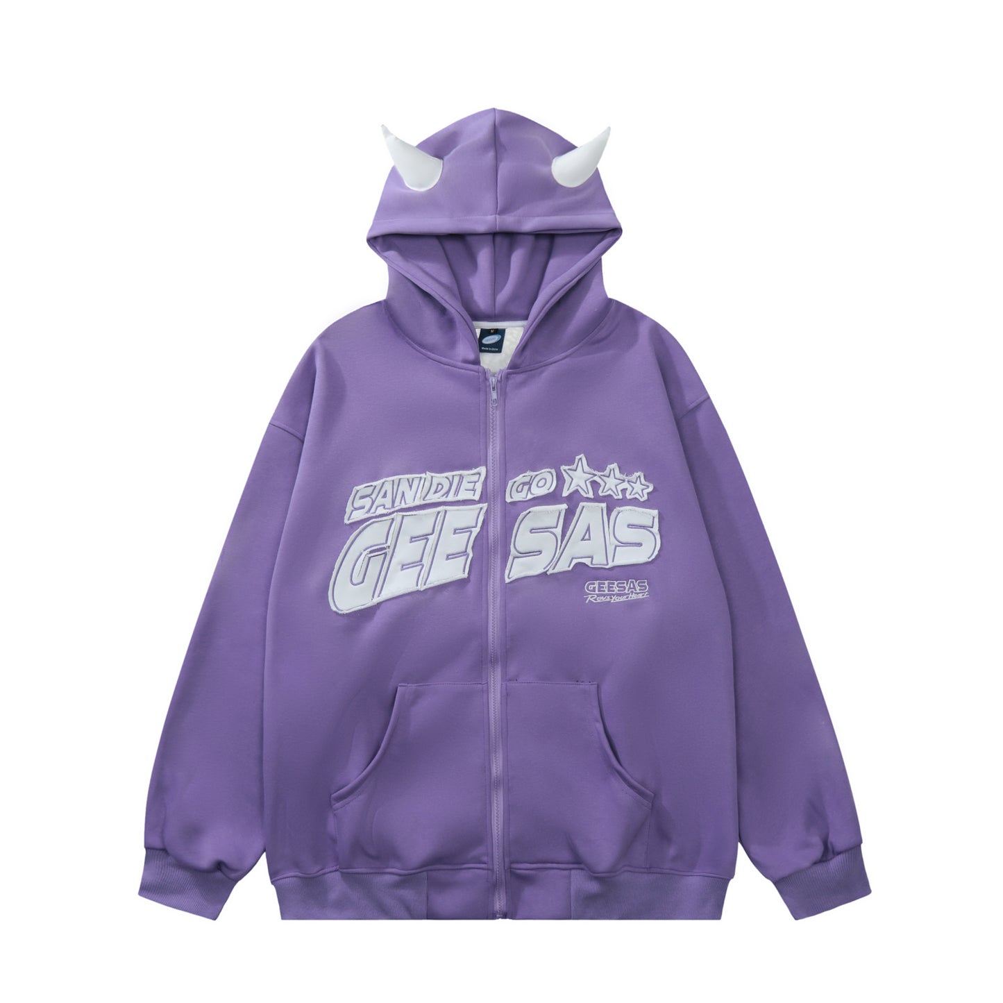 Devil Horn Fleece Zip Hoodie Black Front