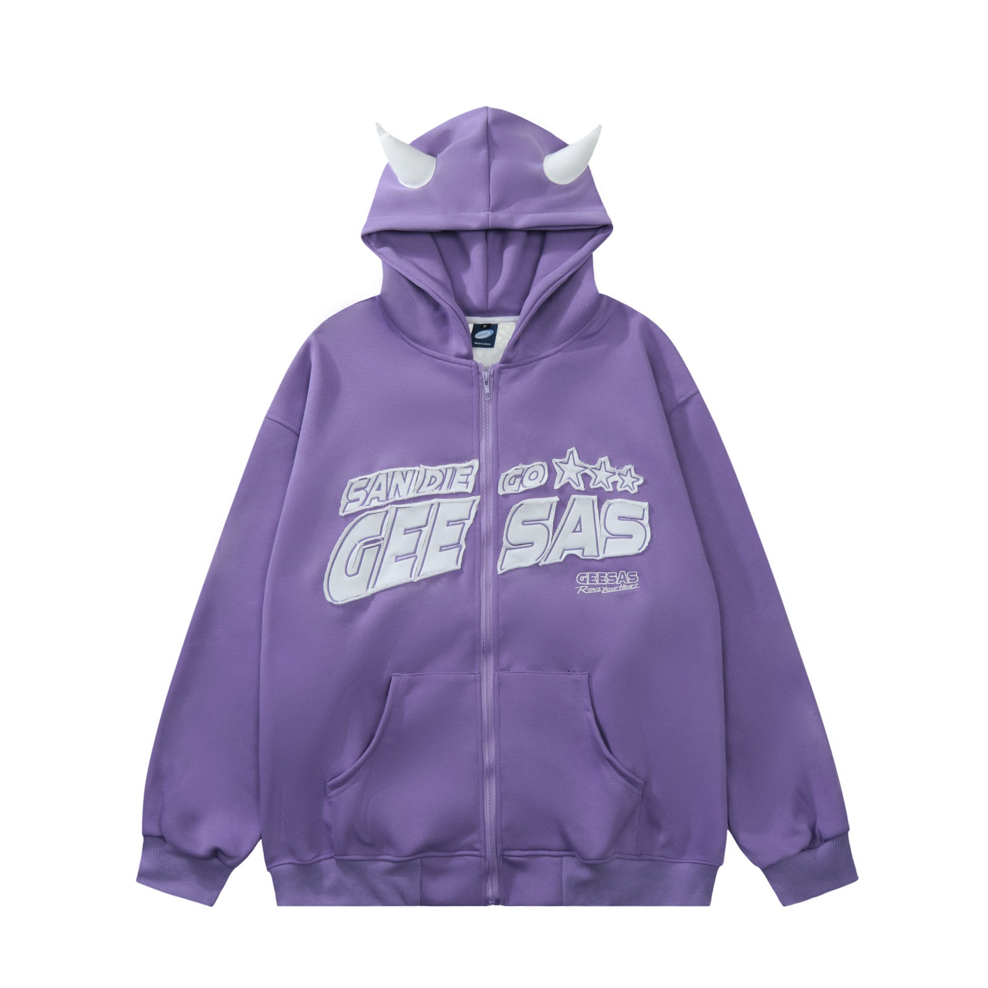 Devil Horn Fleece Zip Hoodie Black Front