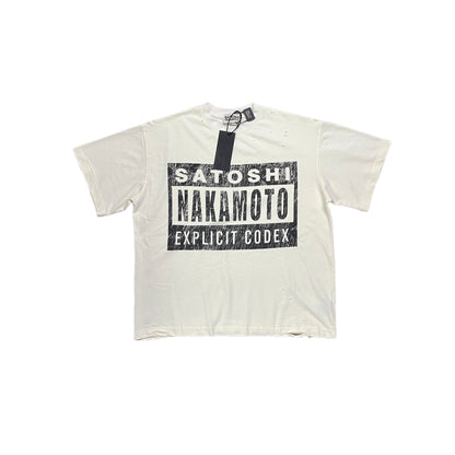 Satoshi Nakamoto Explicit Codex Tee Distressed Washed Heavyweight Cotton Destroyed Raw Edge Vintage Streetwear T-Shirt | Explicit Codex