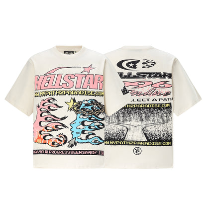 Hellstar Graphic Print Short Sleeve T-Shirt Oversized Loose Fit Cotton Casual Streetwear Summer Tee | Star Tee