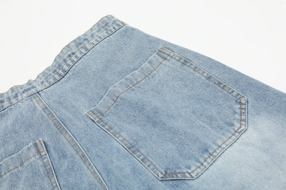 Plaid Scarf Waist Tie Drawstring Wide Leg Jeans Cargo Pocket Hem Slit Baggy Denim Y2K Streetwear