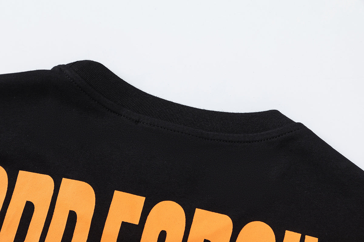 Black SATTAK unisex crew neck T-shirt with orange chest and large back graphic - view 14