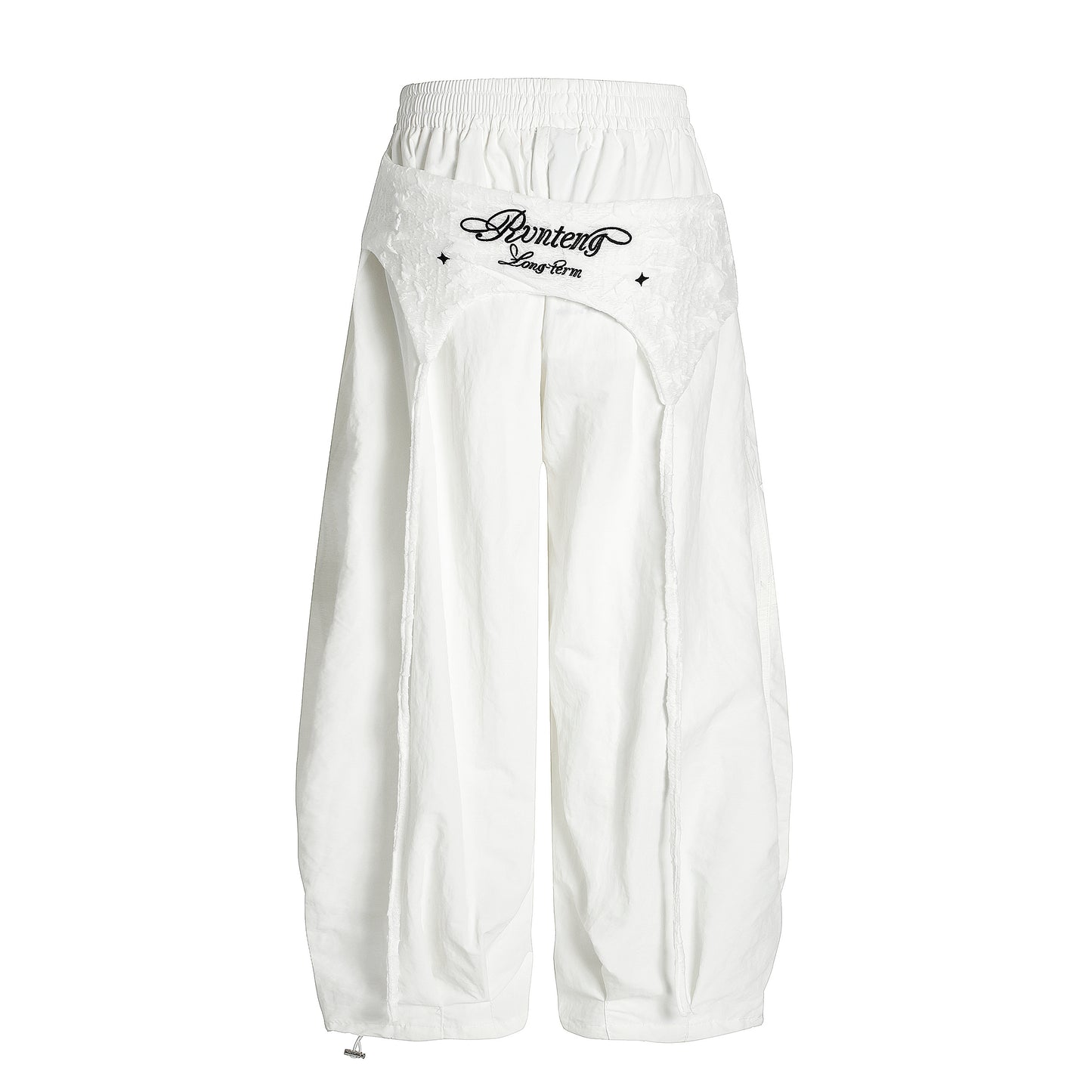 Women's Rvnteng Long-term Star Embroidery Cargo Balloon Wide Leg Pants - White Side View
