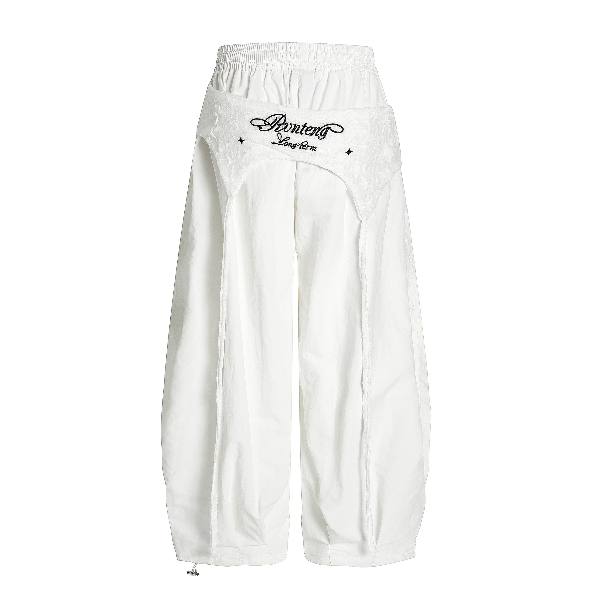 Women's Rvnteng Long-term Star Embroidery Cargo Balloon Wide Leg Pants - White Side View