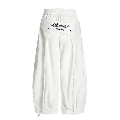 Women's Rvnteng Long-term Star Embroidery Waistband Cargo Balloon Wide Leg Pants Elastic Waist Y2K Streetwear Trousers