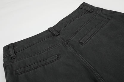 Women's Multi-Pocket Cargo Wide Leg Denim Shorts High Waist Contrast Stitch Casual Streetwear Jean Shorts