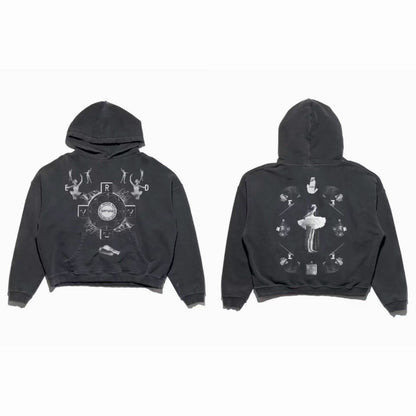 Enfants Riches Deprimes ERD Ballet Noir Hoodie Washed Distressed Heavyweight Cotton Oversized Pullover Dark Art Streetwear Sweatshirt | Ballet Noir