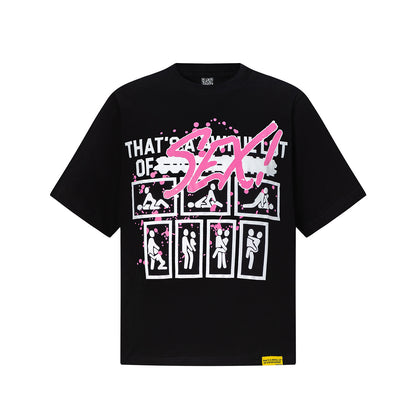 Unisex Black Graphic T-Shirt, Crew Neck Short Sleeve Streetwear Top
