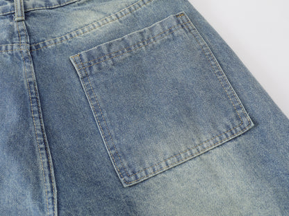 Multi-Pocket Cargo Denim Shorts Wide Leg High Waist Light Wash Vintage Streetwear Summer Casual Jean Shorts | Pocket Riot