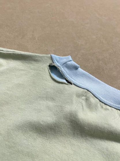 Paly Hollywood JAWCS Linen Cotton Long Sleeve Ringer Tee Sage Green Distressed Rhinestone Print Vintage Streetwear | Jawcs Sage