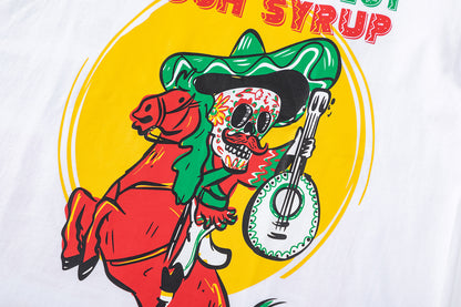 Graphic T-Shirt, Cough Syrup Skeleton Cowboy Print, Crew Neck Streetwear