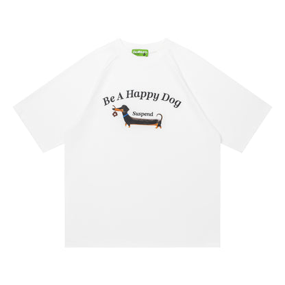 DuoMatch Be A Happy Dog Suspend Dachshund Graphic Oversized Tee Cute Dog Print Streetwear Short Sleeve T-Shirt